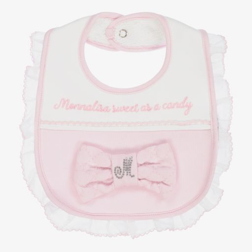 Monnalisa-Розовый хлопковый слюнявчик с бантом | Childrensalon Outlet