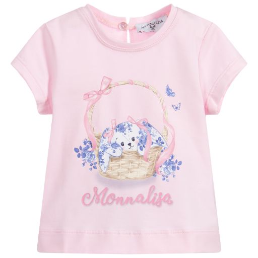 Monnalisa-Pink Cotton Bunny T-Shirt  | Childrensalon Outlet