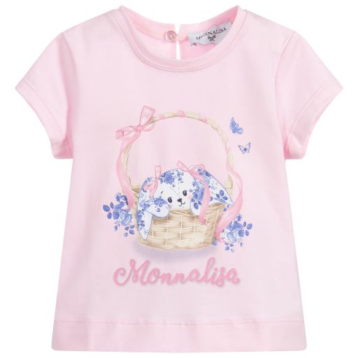 Monnalisa-Pink Cotton Bunny T-Shirt  | Childrensalon Outlet