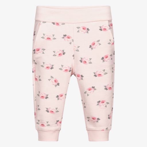 Monnalisa-Rosa Baumwoll-Jogginghose mit Blumen | Childrensalon Outlet