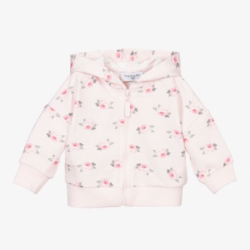 Monnalisa-Pink Cotton Hooded Zip-Up Top | Childrensalon Outlet