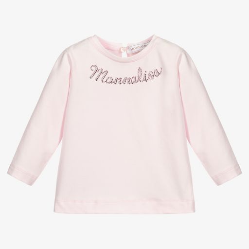 Monnalisa-Pink Cotton Logo Top | Childrensalon Outlet