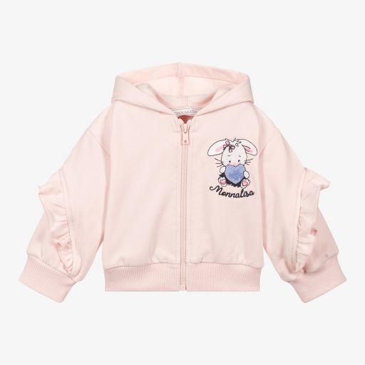 Monnalisa-Pink Cotton Zip-Up Hoodie  | Childrensalon Outlet