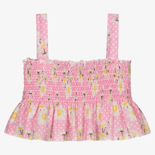 Monnalisa-Розовый топ с ромашками с оборкой | Childrensalon Outlet