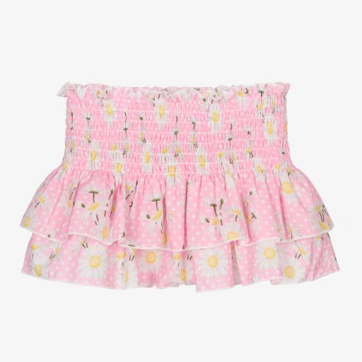 Monnalisa-Pink Daisy Print Ruffle Skirt | Childrensalon Outlet