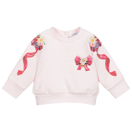 Monnalisa-Sweat-shirt rose en coton à fleurs | Childrensalon Outlet