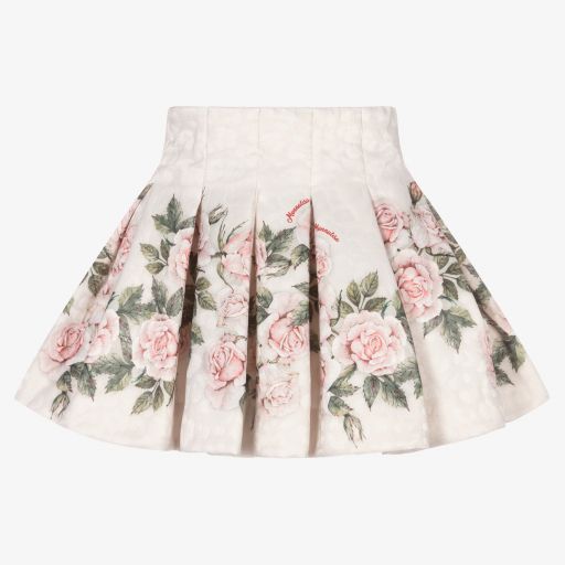 Monnalisa Chic-Pink Floral Jacquard Skirt | Childrensalon Outlet