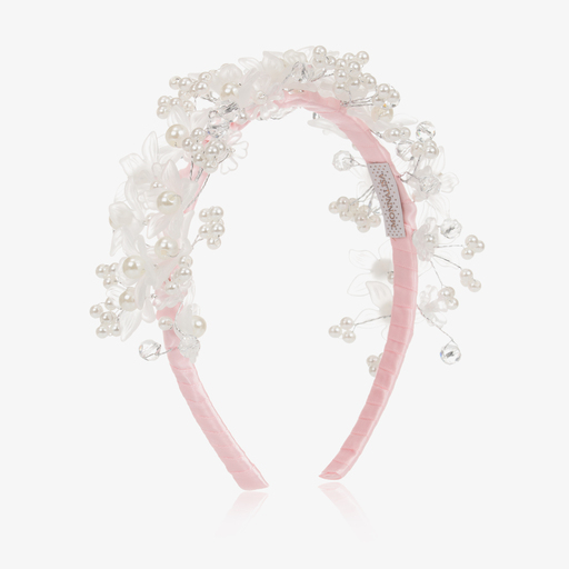 Monnalisa-Pink Floral Pearl Hairband | Childrensalon Outlet