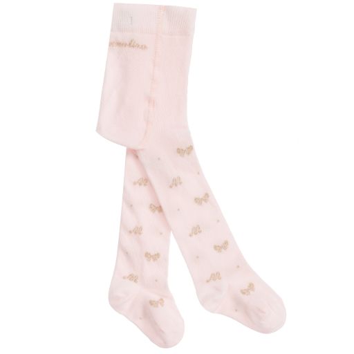 Monnalisa-Розовые хлопковые колготки с золотистым принтом | Childrensalon Outlet