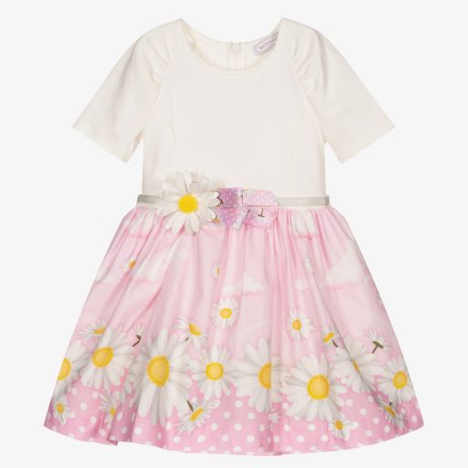 Monnalisa-Розово-кремовое платье с ромашками | Childrensalon Outlet