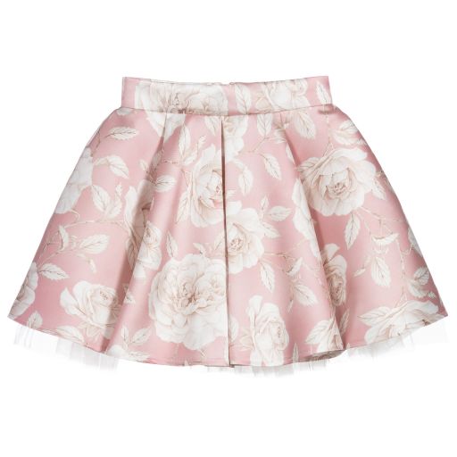 Monnalisa Chic-Pink & Ivory Floral Skirt | Childrensalon Outlet