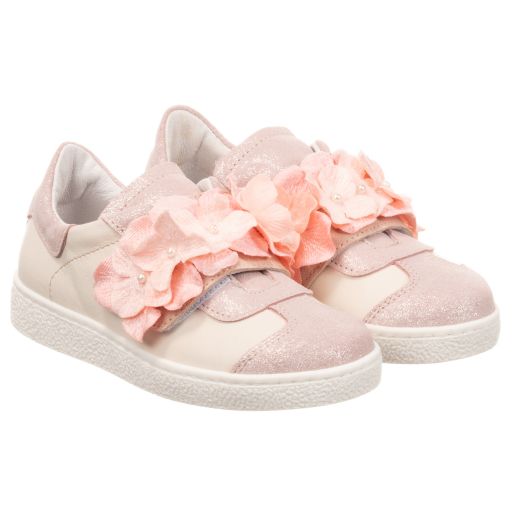 Monnalisa-Pink & Ivory Floral Trainers | Childrensalon Outlet