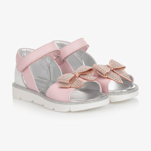 Monnalisa-Pink Leather Bow Sandals | Childrensalon Outlet
