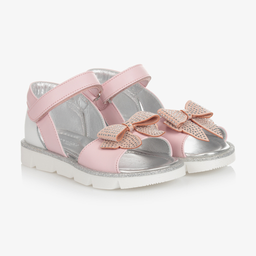 Monnalisa-Rosa Ledersandalen mit Schleife | Childrensalon Outlet