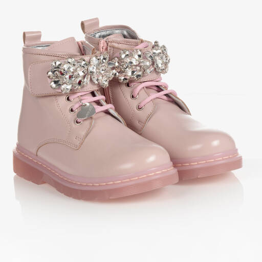 Monnalisa-Pink Patent Leather Boots | Childrensalon Outlet