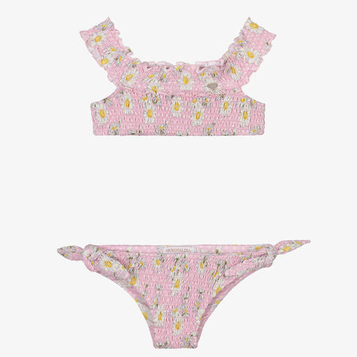 Monnalisa-Pink Ruched Daisies Bikini | Childrensalon Outlet