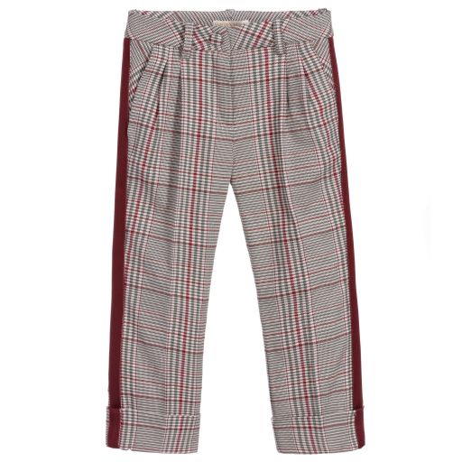 Monnalisa Chic-Pink Tartan Cotton Trousers | Childrensalon Outlet