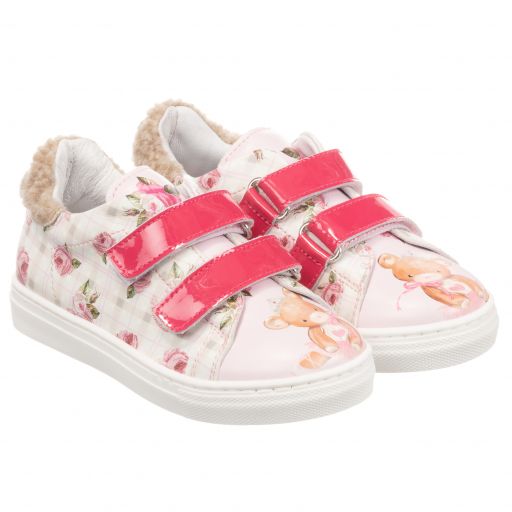 Monnalisa-Pink Teddy Print Trainers | Childrensalon Outlet