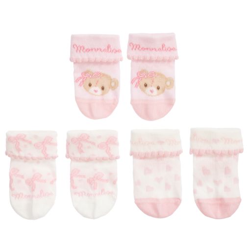 Monnalisa-Pink & White Socks (3 Pack) | Childrensalon Outlet