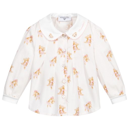 Monnalisa-Pink & White Teddy Blouse | Childrensalon Outlet