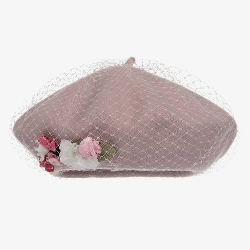 Monnalisa-Pink Wool Floral Beret | Childrensalon Outlet