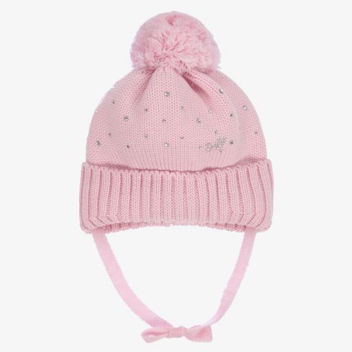 Monnalisa-Pink Wool Pom-Pom Hat | Childrensalon Outlet