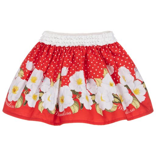 Monnalisa-Red Cotton Floral Skirt | Childrensalon Outlet
