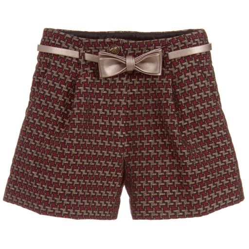 Monnalisa Chic-Red & Gold Jacquard Shorts | Childrensalon Outlet