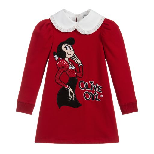 Monnalisa-Красное платье-толстовка с изображением Олив Ойл | Childrensalon Outlet
