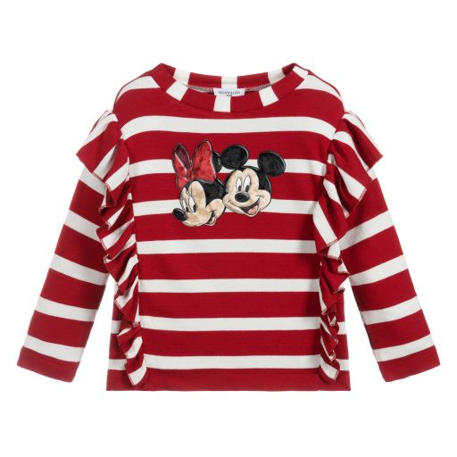 Monnalisa-Red & White Striped Disney Top | Childrensalon Outlet