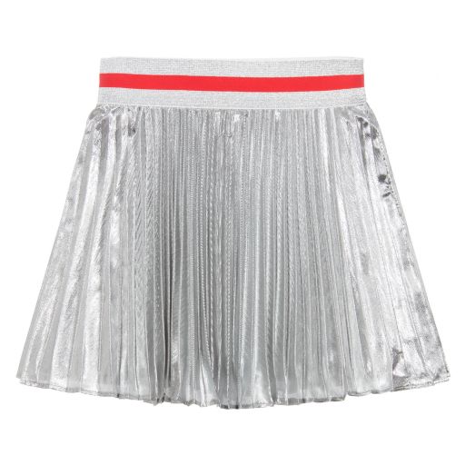 Monnalisa-Silver Metallic Pleated Skirt  | Childrensalon Outlet