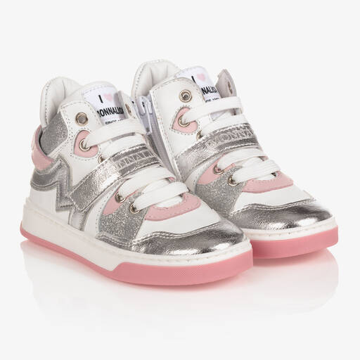 Monnalisa-Silver & Pink High-Top Trainers | Childrensalon Outlet