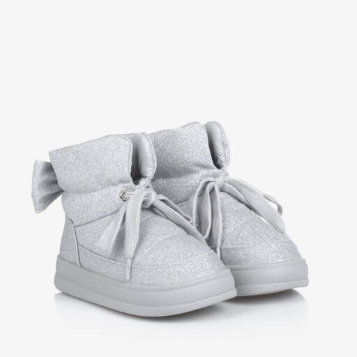 Monnalisa-Серебристые блестящие стеганые сапоги для девочек | Childrensalon Outlet