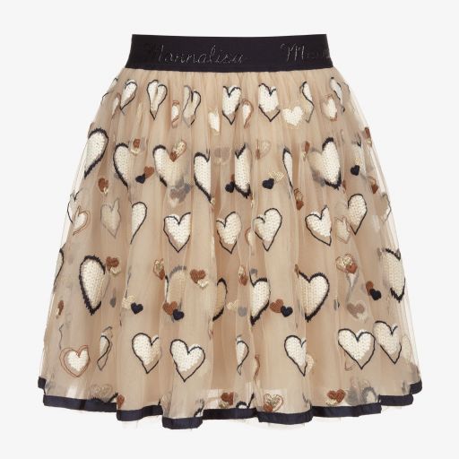 Monnalisa-Teen Beige Heart Skirt | Childrensalon Outlet
