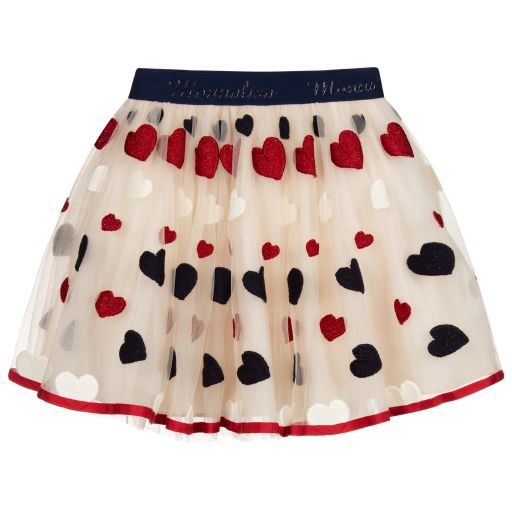 Monnalisa-Teen Beige Tulle Heart Skirt  | Childrensalon Outlet