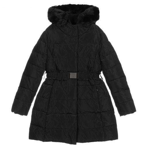 Monnalisa-Teen Black Hooded Puffer Coat | Childrensalon Outlet