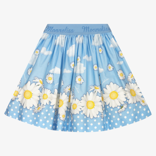Monnalisa-Teen Blue Cotton Daisies Skirt | Childrensalon Outlet