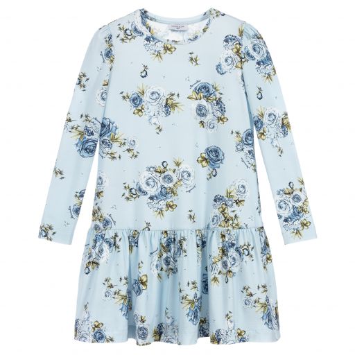 Monnalisa-Teen Blue Floral Dress | Childrensalon Outlet