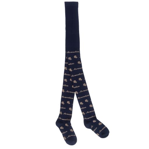 Monnalisa-Teen Blue & Gold Logo Tights | Childrensalon Outlet