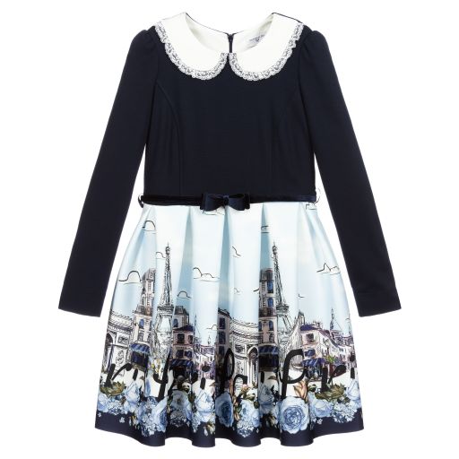Monnalisa-Teen Blue Paris Dress | Childrensalon Outlet