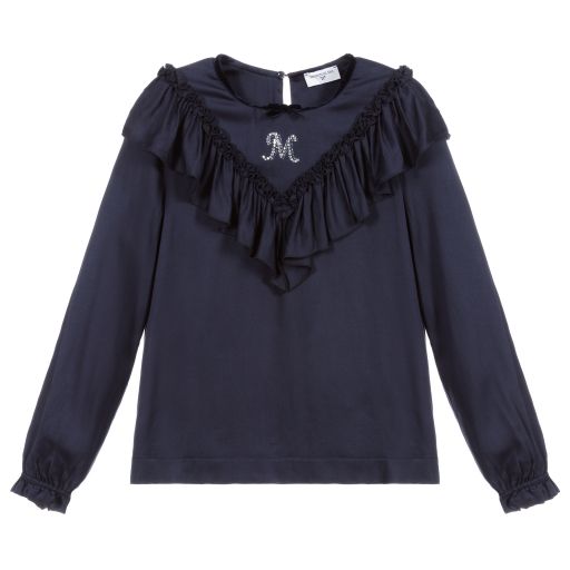 Monnalisa-Teen Blue Ruffle Blouse | Childrensalon Outlet