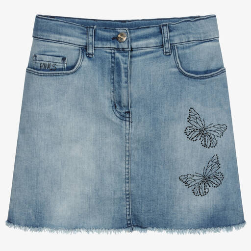 Monnalisa-Jupe en denim Papillon Ado | Childrensalon Outlet