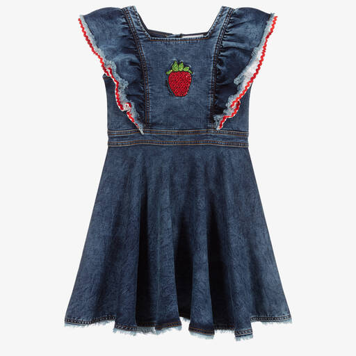 Monnalisa-Teen Denim Strawberry Dress | Childrensalon Outlet