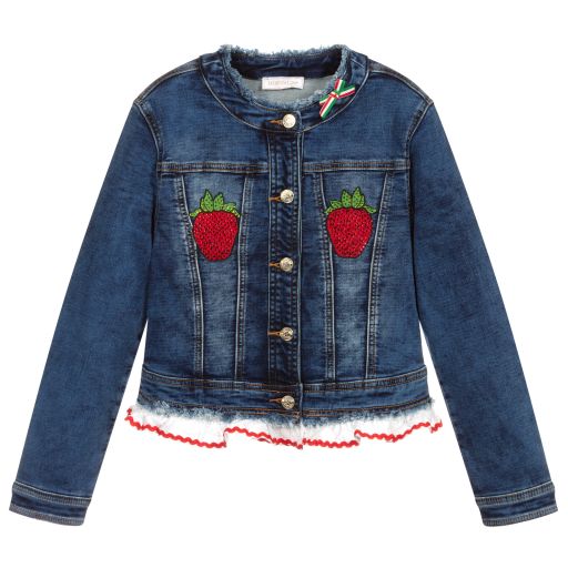 Monnalisa-Teen Denim Strawberry Jacket | Childrensalon Outlet
