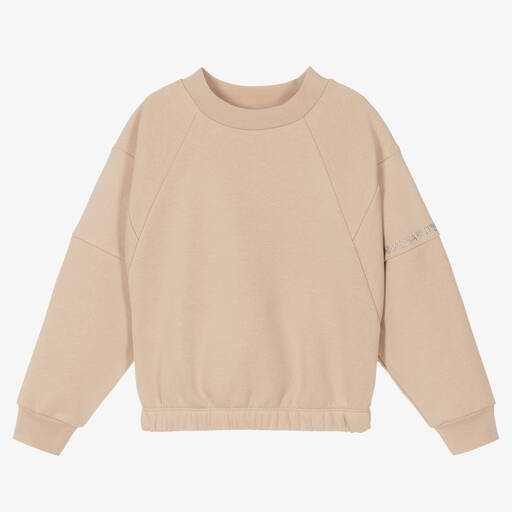 Monnalisa-Teen Girls Beige Diamanté Sweatshirt | Childrensalon Outlet