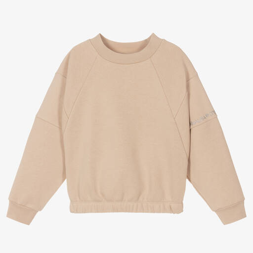 Monnalisa-Teen Girls Beige Diamanté Sweatshirt | Childrensalon Outlet