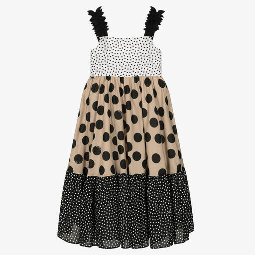 Monnalisa-Beiges Teen Punkte-Baumwollkleid | Childrensalon Outlet