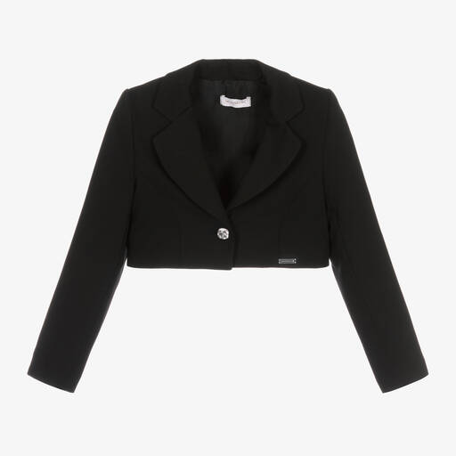 Monnalisa-Teen Girls Black Cropped Viscose Blazer | Childrensalon Outlet