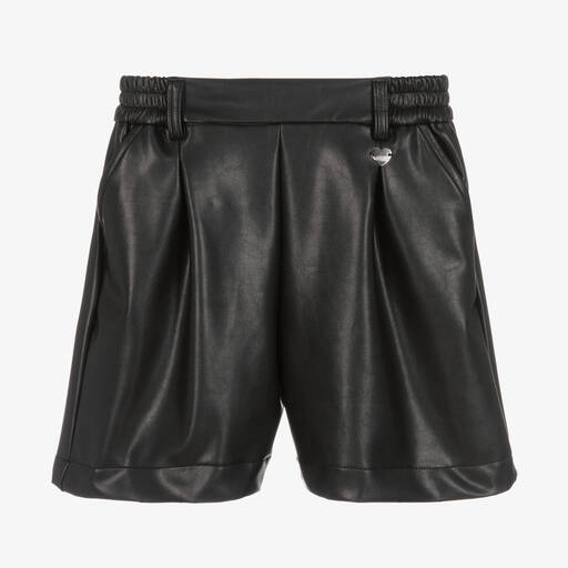 Monnalisa-Teen Girls Black Faux Leather Shorts | Childrensalon Outlet