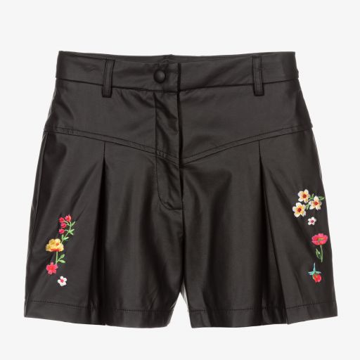 Monnalisa-Teen Girls Black Floral Shorts | Childrensalon Outlet